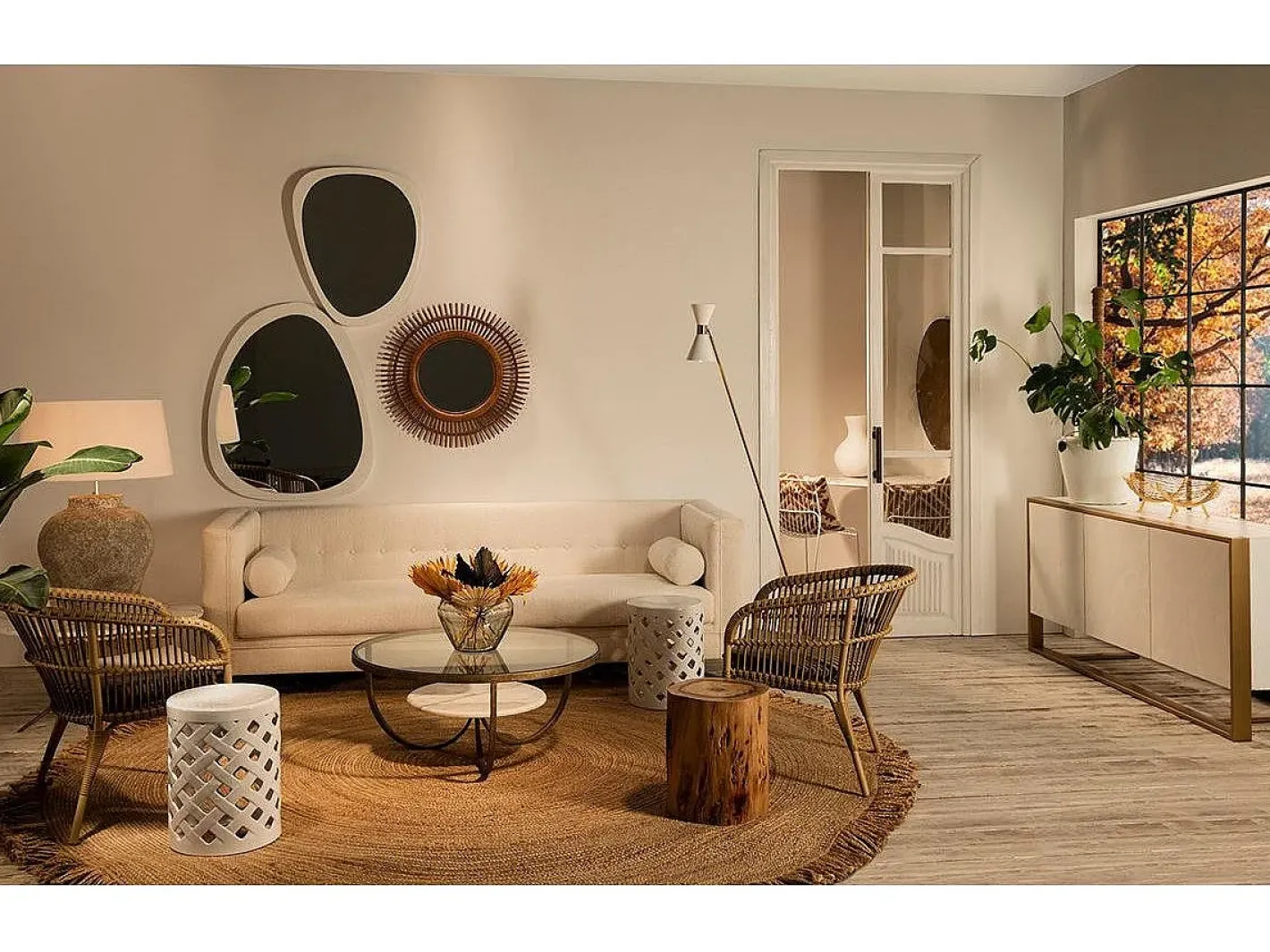 Online Les Tendances Espejo de pared de madera ovalado Blac Blanco
