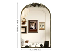 Fativo Espejo de pared para decoración de sala de estar - 60,5 x 5 x 91,6 cm, espejo de arco vintage para baño, chimenea, entrada 91,6 x 60,5 cm Dorado Clearance