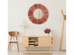 THINIA HOME Espejo de Pared en Algas Marinas Redondo Meer Ø76cm Rojo