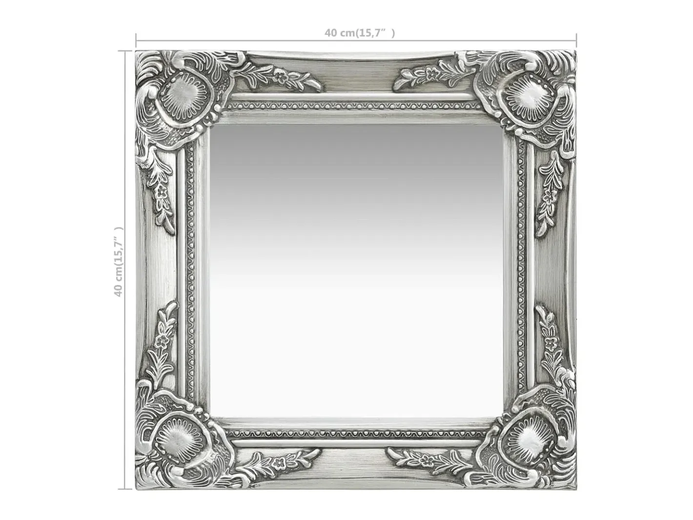 Espejo de pared estilo barroco 40x40 cm Plata Plateado Clearance