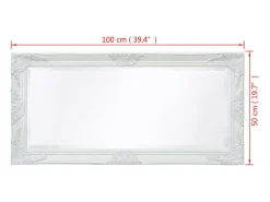 Espejo De Pared|Espejo-Espejo de pared estilo barroco 100x50 cm Blanco