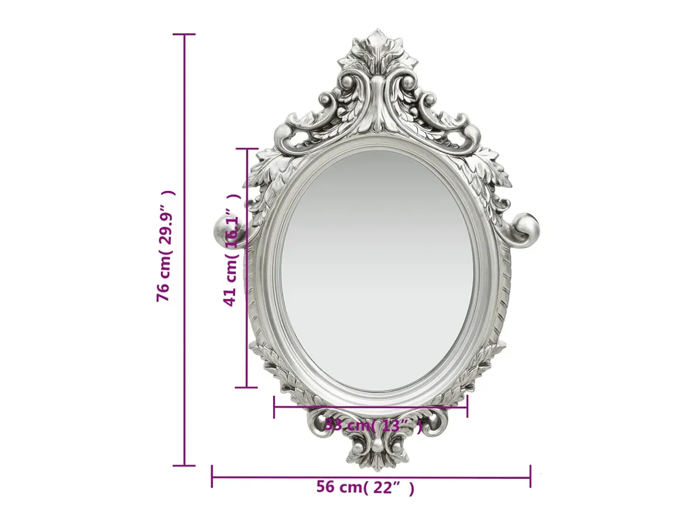 Espejo de pared estilo castillo 56x76 cm Plata Plateado Best