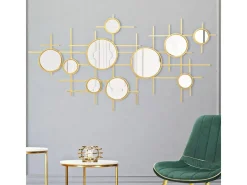 Espejo De Pared|Espejo-Espejo de pared geométrico con múltiples espejos redondos 117x61cm Gloxy Dorado