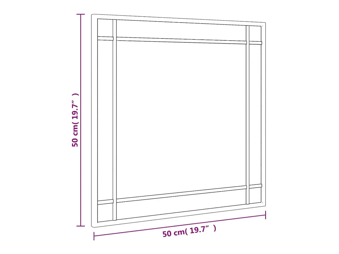 New Espejo de pared 50x50 cm cuadrado de hierro Negro