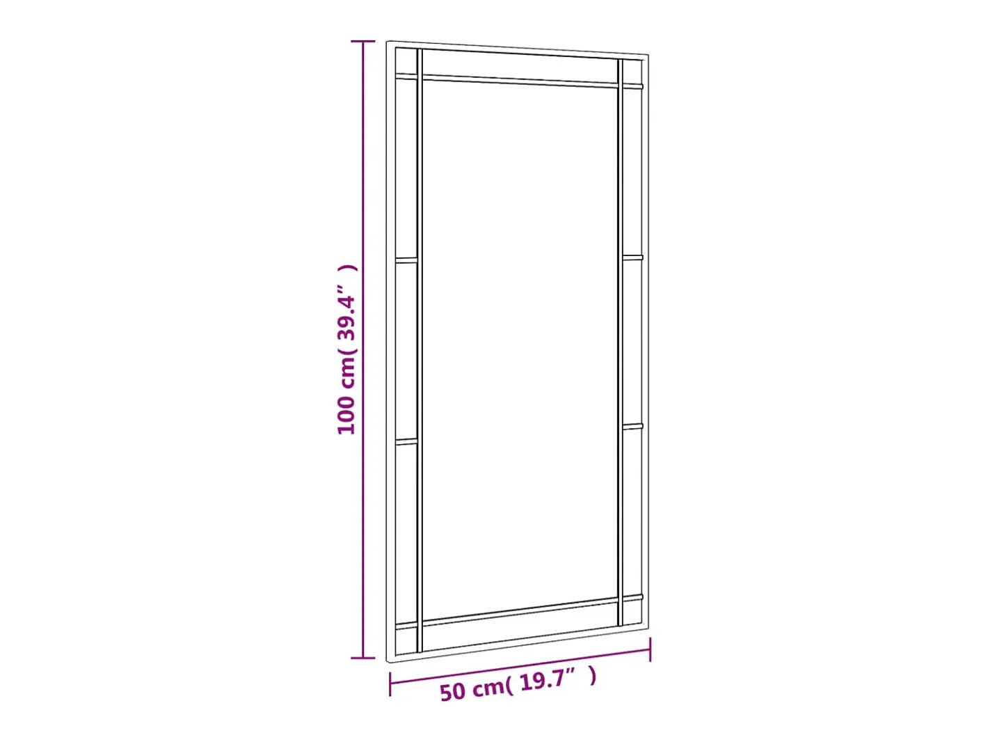 Hot Espejo de pared 50x100 cm rectangular hierro Negro