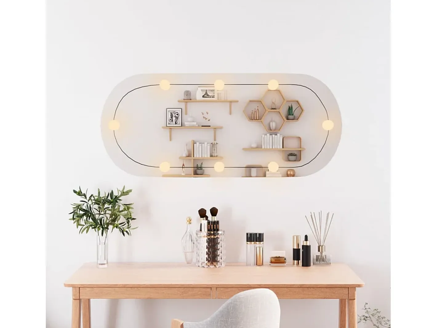 Espejo De Pared|Espejo-Espejo de pared ovalado con luces LED vidrio 25x60 cm ES884165 Plateado
