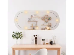 Espejo De Pared|Espejo-Espejo de pared ovalado con luces LED vidrio 45x100 cm ES801841 Plateado