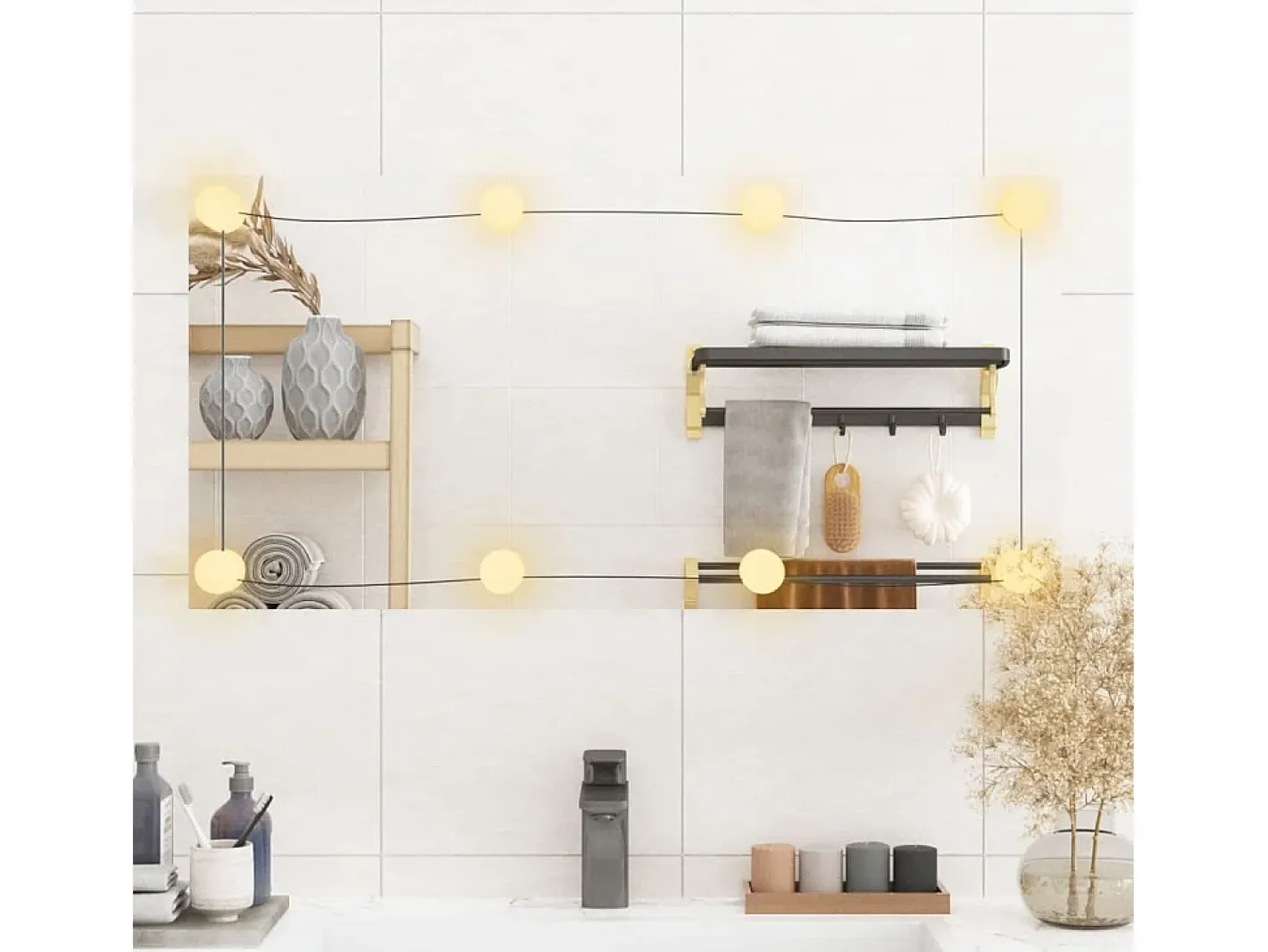 Clearance Espejo de pared rectangular con luces LED vidrio 40x80 cm ES868042 Plateado