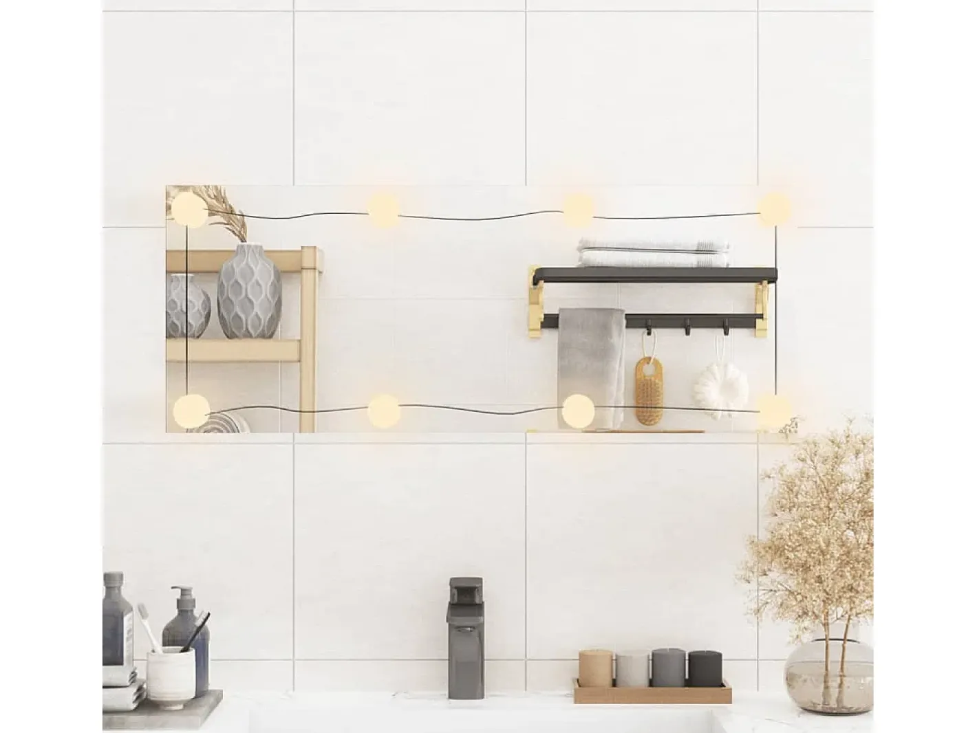 Espejo de pared rectangular con luces LED vidrio 30x80 cm ES898484 Plateado Best