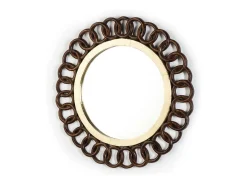 Les Tendances Espejo De Pared|Espejo-Espejo de pared redondo Caesar de madera oscura y metal dorado D 91 cm Marru00f3n