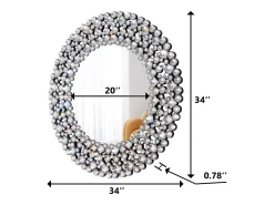 Espejo De Pared|Espejo-Espejo de pared redondo decorativo con detalles de cristal, marco de MDF y vidrio, (86 x 2,8 x 86 cm) Plateado