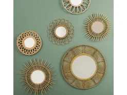 Atmosphera Espejo de pared redondo Flor en ratán 56 cm con espejo central de 23,5 cm para fijar en la pared Beige New