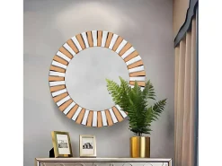 Hot Fativo Espejo de pared redondo para decoración de sala de estar, espejo de pared decorativo grande para dormitorio, diseño de espejo decorativo de 79 x 79 cm. Plateado