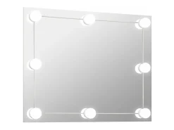 Espejo De Pared|Espejo-Espejo de pared sin marco con luces LED de cristal rectangular Plateado