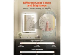 Clearance Espejo de Pared SucceBuy, 50 x 70 cm, Espejo de Baño LED, Montaje en Pared, Antiniebla, 3 Colores de Temperatura Ajustables Blanco
