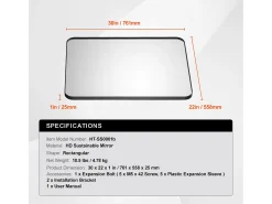 Sale Espejo de Pared SucceBuy, 55,8 X 76,1 cm, , Con Marco de Aleación de Aluminio, Película Antideslizante, Resistente a Rayones para la Casa Negro