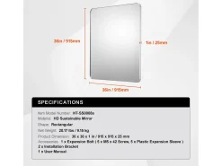 Espejo De Pared|Espejo-Espejo de Pared SucceBuy, 91,5 x 91,5 cm, Plata, Espejo Resistente a Rayones con Soporte en Forma de Z, con Contornos en Aleación de Aluminio Plateado