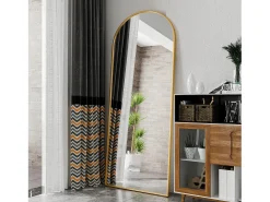 Espejo-Espejo de pie - Marco de metal - 180 x 80 cm - Arqueado - Para salón o vestidor - Dorado