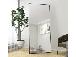 Outlet Espejo de pie - Marco de metal - 180 x 80 cm - Rectangular - Para salón o vestidor - Negro