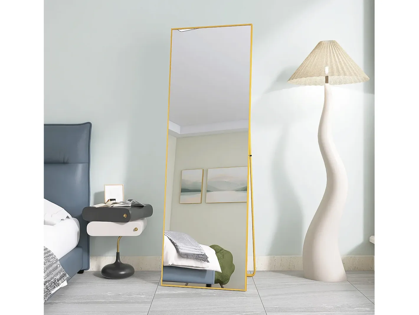 Online Espejo de pie - Marco de metal - 162 x 53 cm - Ángulo de inclinación ajustable - Para salón o vestidor Dorado