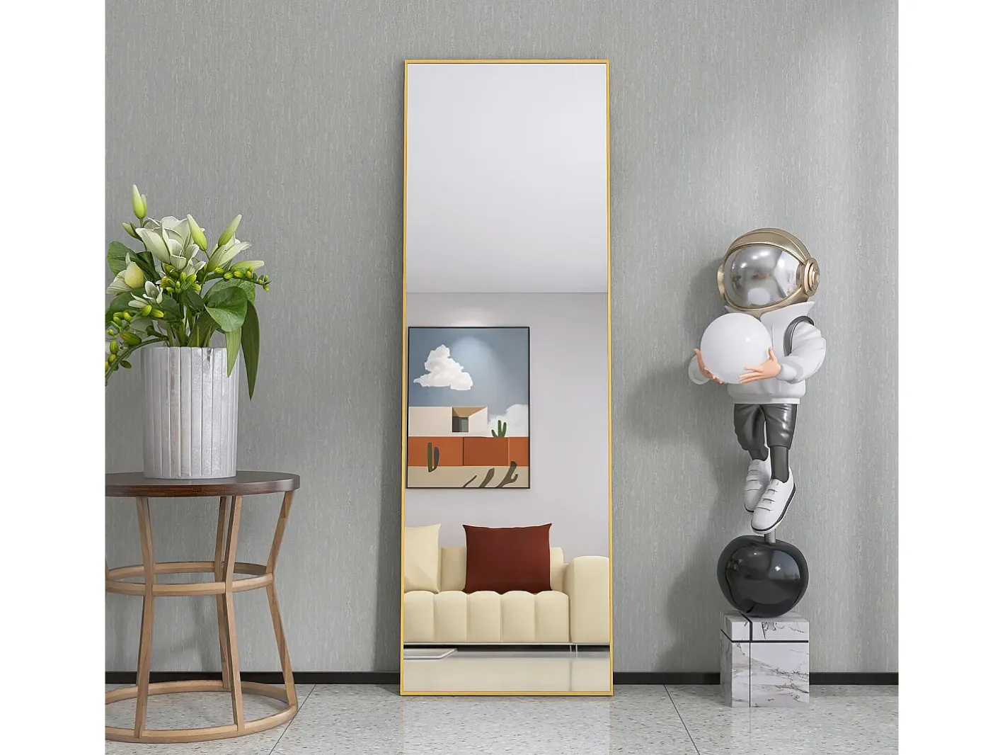 Online Espejo de pie - Marco de metal - 162 x 53 cm - Ángulo de inclinación ajustable - Para salón o vestidor Dorado