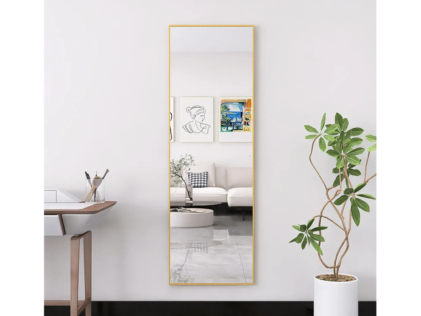 Online Espejo de pie - Marco de metal - 162 x 53 cm - Ángulo de inclinación ajustable - Para salón o vestidor Dorado