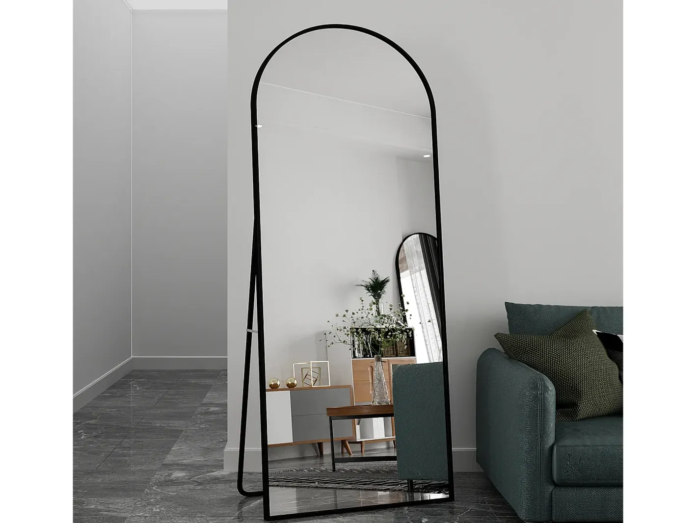 Espejo de pie - Marco de metal - 180 x 80 cm - curvo - para salón o vestidor - Negro Online