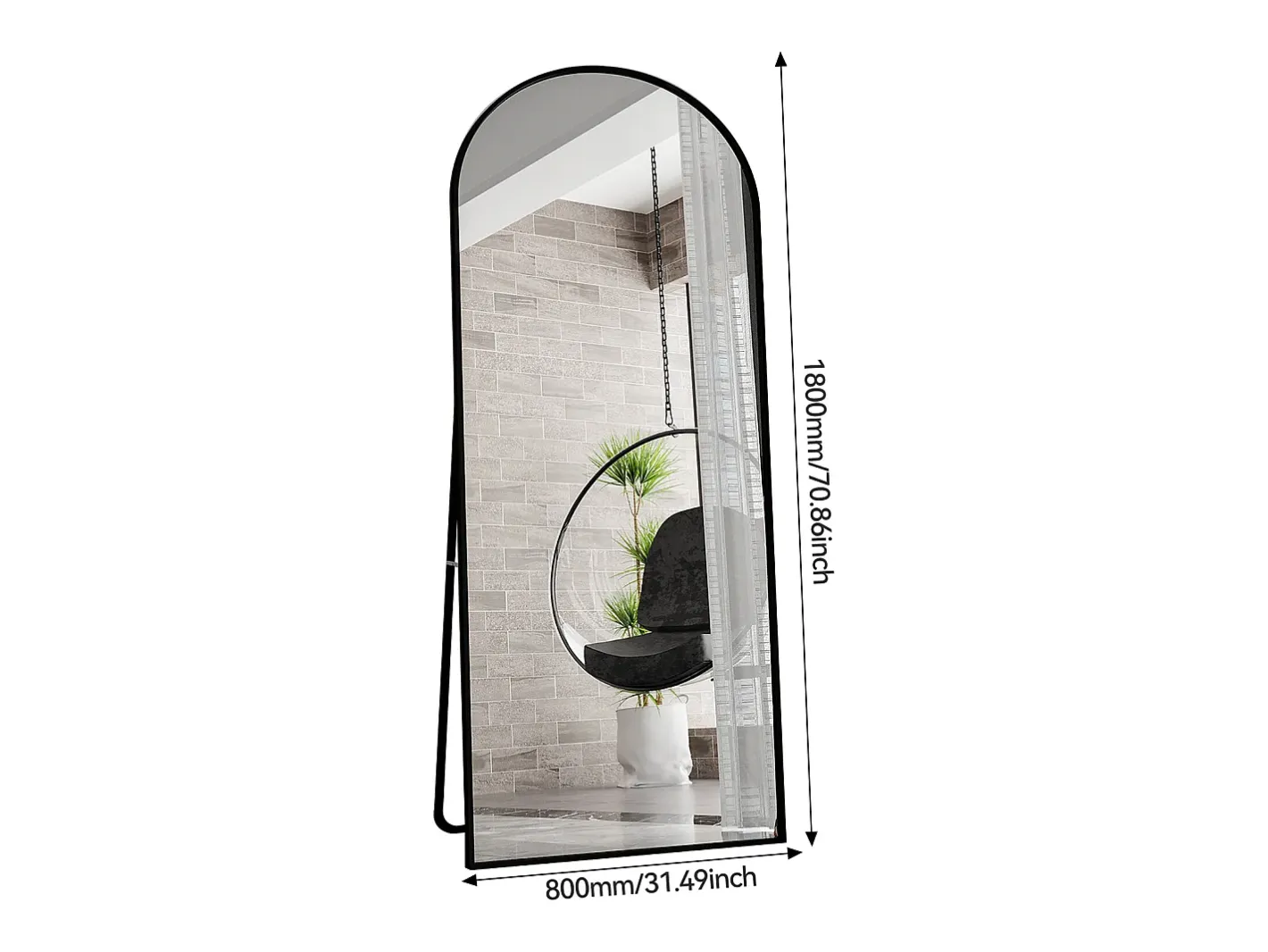 Espejo de pie - Marco de metal - 180 x 80 cm - curvo - para salón o vestidor - Negro Online