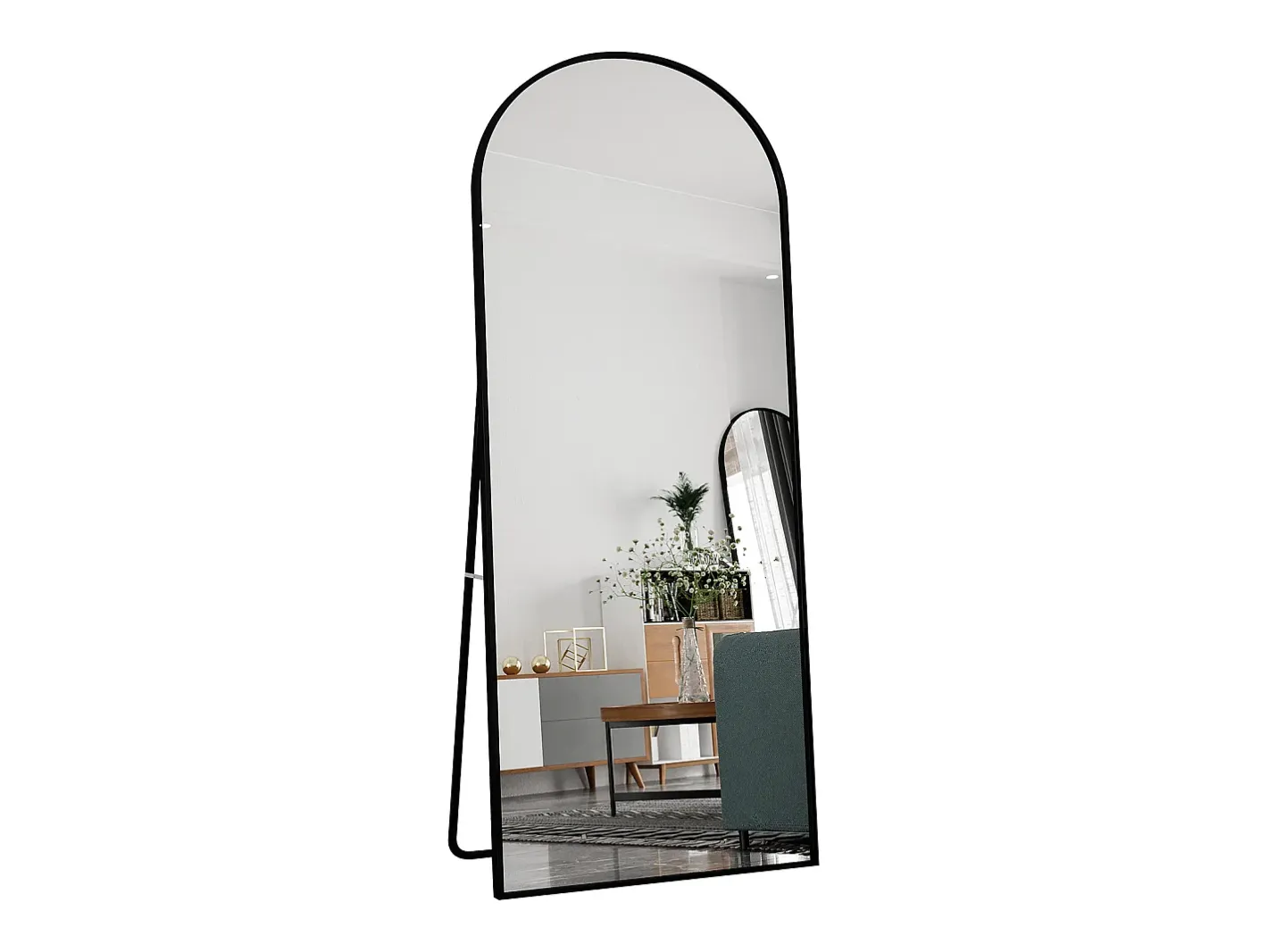 Espejo de pie - Marco de metal - 180 x 80 cm - curvo - para salón o vestidor - Negro Online