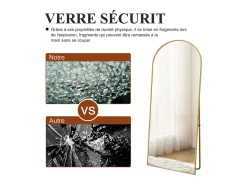 Espejo de pie arqueado 177×77 cm con marco – Diseño elegante y vintage, versátil (colgar o colocar) Dorado New