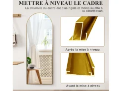 Espejo de pie arqueado 177×77 cm con marco – Diseño elegante y vintage, versátil (colgar o colocar) Dorado New