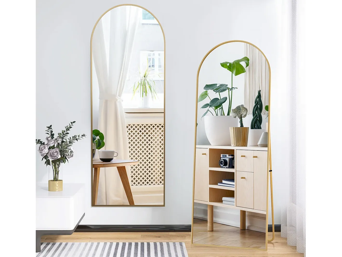 Espejo de pie arqueado 177×77 cm con marco – Diseño elegante y vintage, versátil (colgar o colocar) Dorado New