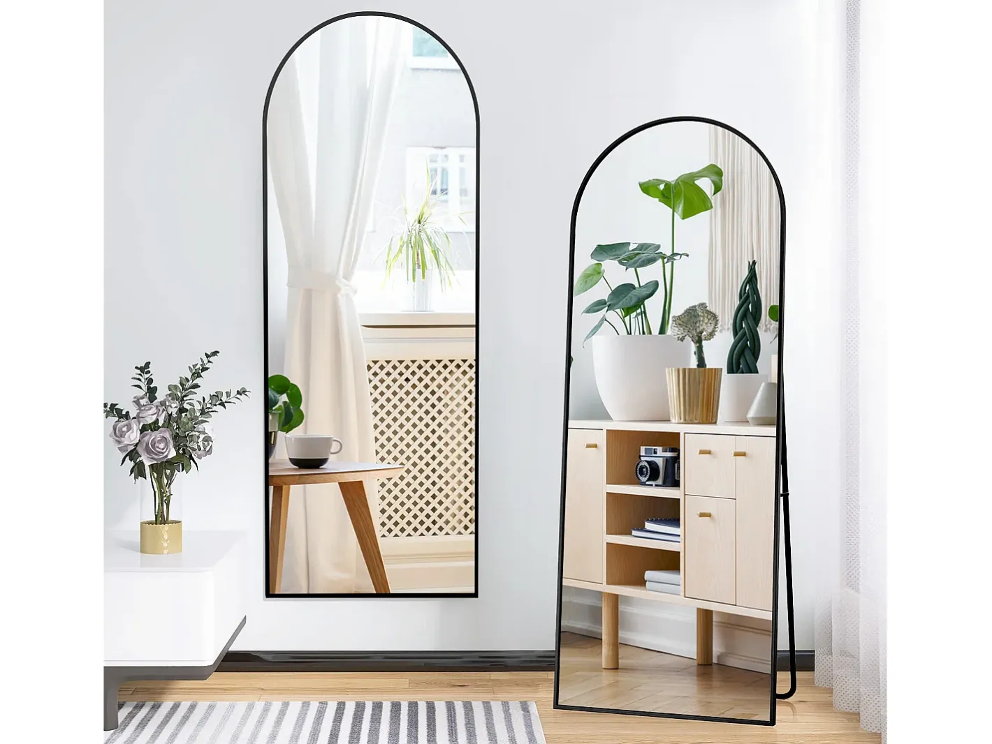 Espejo de pie arqueado 164×54 cm con marco – Diseño elegante y vintage, versátil (colgar o colocar) Negro Sale