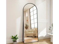 Espejo-Espejo de pie arqueado 177×77 cm con marco – Diseño elegante y vintage, versátil (colgar o colocar) Negro