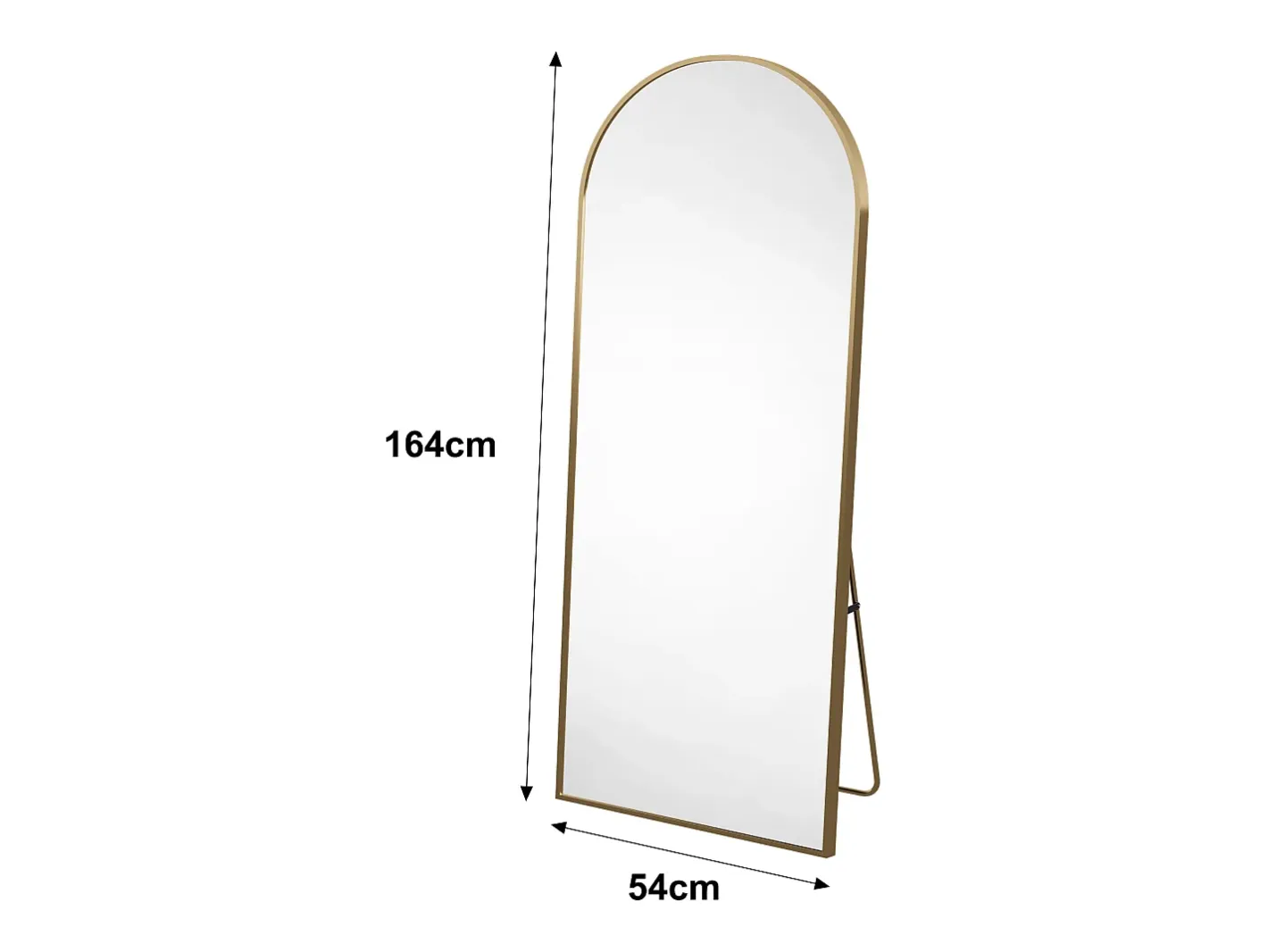 Hot Espejo de pie arqueado 164×54 cm con marco – Diseño elegante y vintage, versátil (colgar o colocar) Dorado
