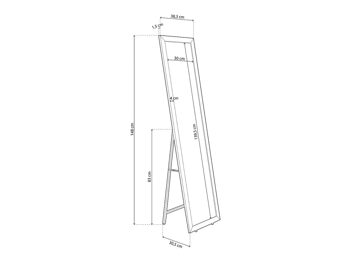 Basic Espejo De Pared|Espejo-Espejo de pie Cardiff 146,5x38,5x30,5 cm Negro