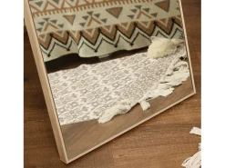 New Espejo de pie con consola efecto madera, marco de MDF, color plata y madera clara (40x35x147cm) Plateado