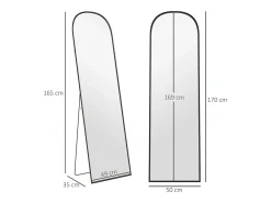 Hot Espejo de pie, curvado, con cristal irrompible y marco de aluminio, para salón, dormitorio, pasillo, color (169x49 cm) Negro