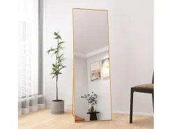 Outlet Espejo de pie de 150 x 40 cm, marco de aluminio , espejo de pared moderno para colocar de pie o colgar Dorado