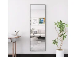 Sale Espejo de pie de 165 x 60 cm, marco de aluminio , espejo de pared moderno para colocar de pie o colgar Negro