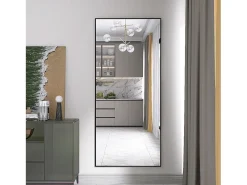 Espejo de pie de 180 x 80 cm, marco de aluminio , espejo de pared moderno para colocar de pie o colgar Negro Sale