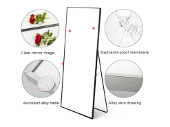 Outlet Espejo de pie de 162 x 53 cm, marco de aluminio , espejo de pared moderno para colocar de pie o colgar Negro