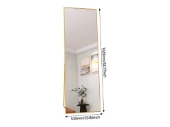 Espejo-Espejo de pie de 162 x 53 cm, marco de aluminio , espejo de pared moderno para colocar de pie o colgar Dorado