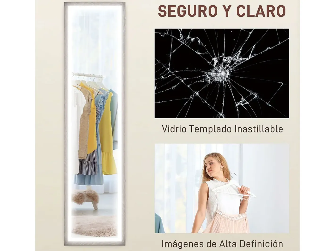 New Homcom Espejo de pie Nerpio luz LED ajustable 160x40 cm Gris