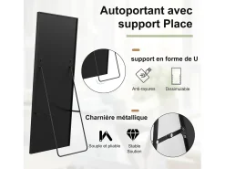 Sale Espejo de pie rectangular 164×54 cm con marco – Diseño minimalista y moderno Negro