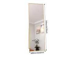 Espejo de pie rectangular con marco de metal HD Espejo de pie grande para sala de estar, dormitorio y vestidor Espejo 165x60cm Dorado Clearance