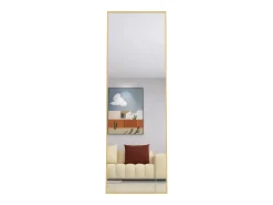 Espejo-Espejo de pie rectangular con marco de metal HD Espejo de suelo grande para sala de estar, dormitorio y vestidor Espejo 162x53cm Dorado