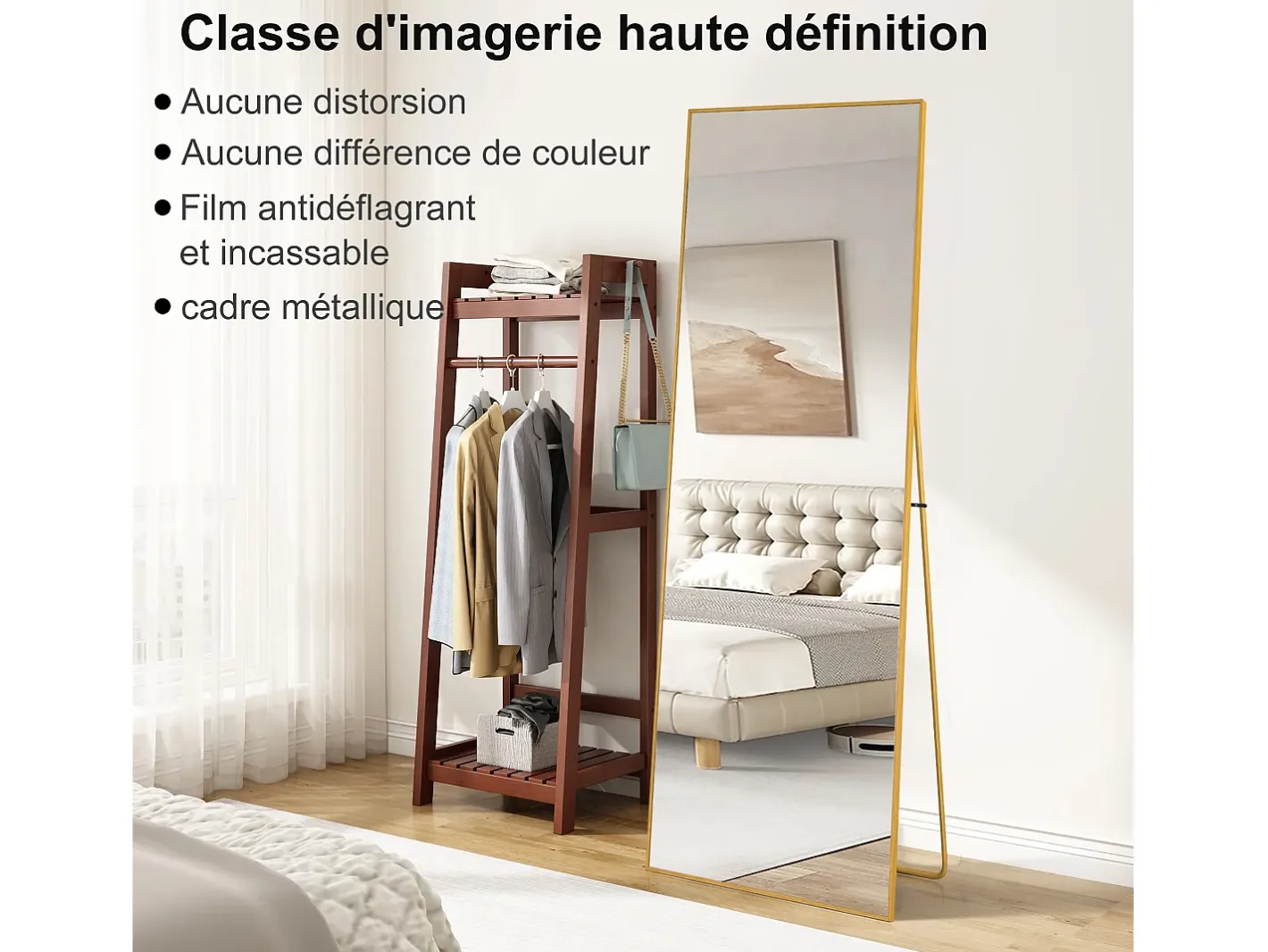 Sale Espejo de pie rectangular 174×63 cm con marco – Diseño minimalista y moderno Dorado