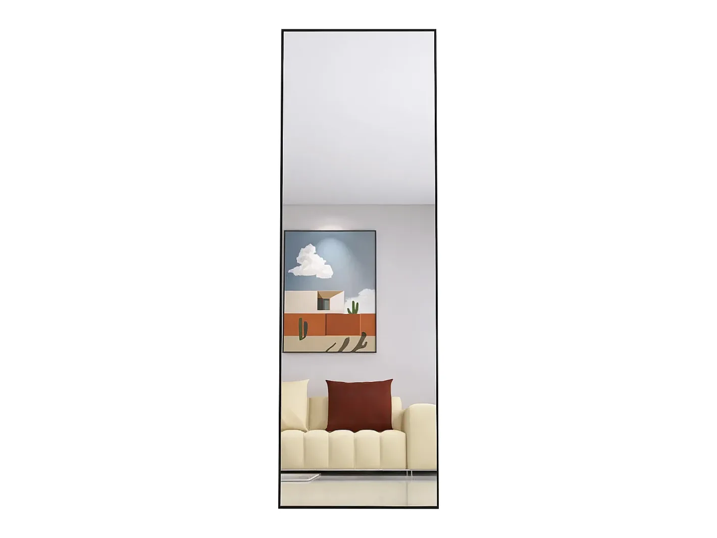 Espejo-Espejo de pie rectangular con marco de metal HD Espejo de pie grande para sala de estar, dormitorio y vestidor Espejo 165x60cm Negro