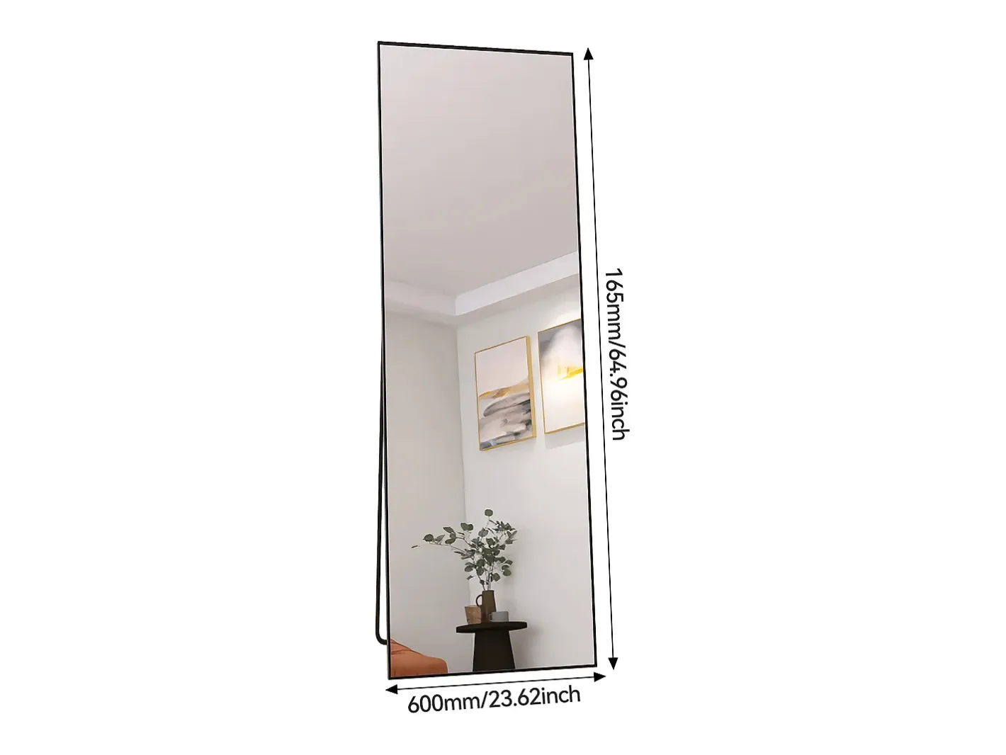 Espejo-Espejo de pie rectangular con marco de metal HD Espejo de pie grande para sala de estar, dormitorio y vestidor Espejo 165x60cm Negro